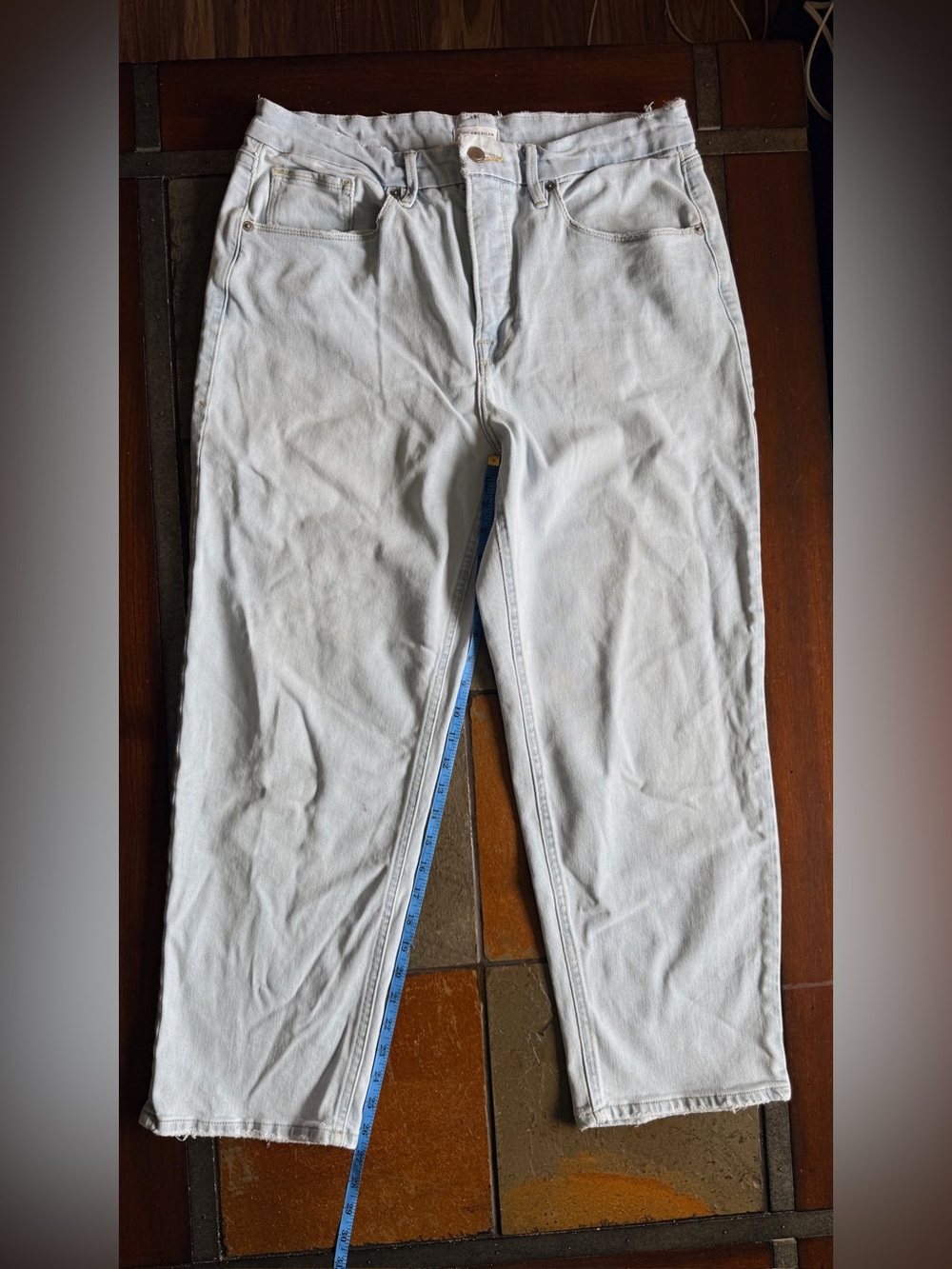 Woman’s good American 14/32 white washed denim jeans wide straight leg preppy
